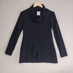 Blondie Apparel Top Womens XS Cowl Neck Wrap Front Tunic Long Sleeve Black